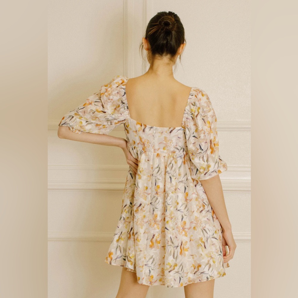 Storia Floral Square Neck Babydoll Mini Dress - Picture 3 of 6